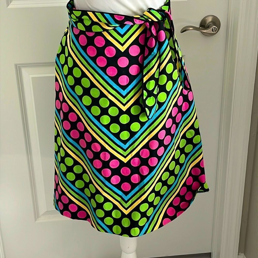 Working Girl Vintage Retro Geometric Neon A Line Skirt with Sash Circa 1980’s